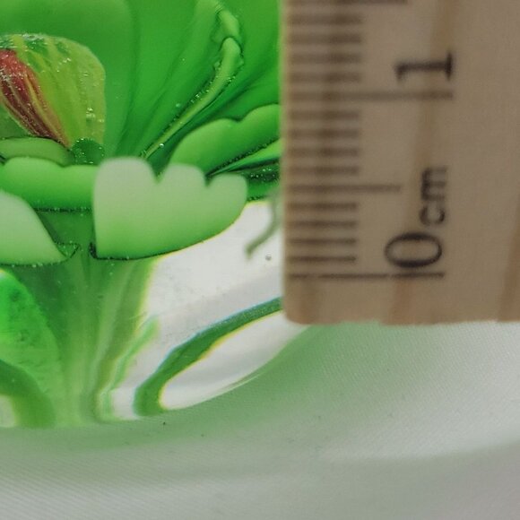 Handcrafted Green Floral Glass Paperweight Vintage Desk Decor - Picture 3 of 13
